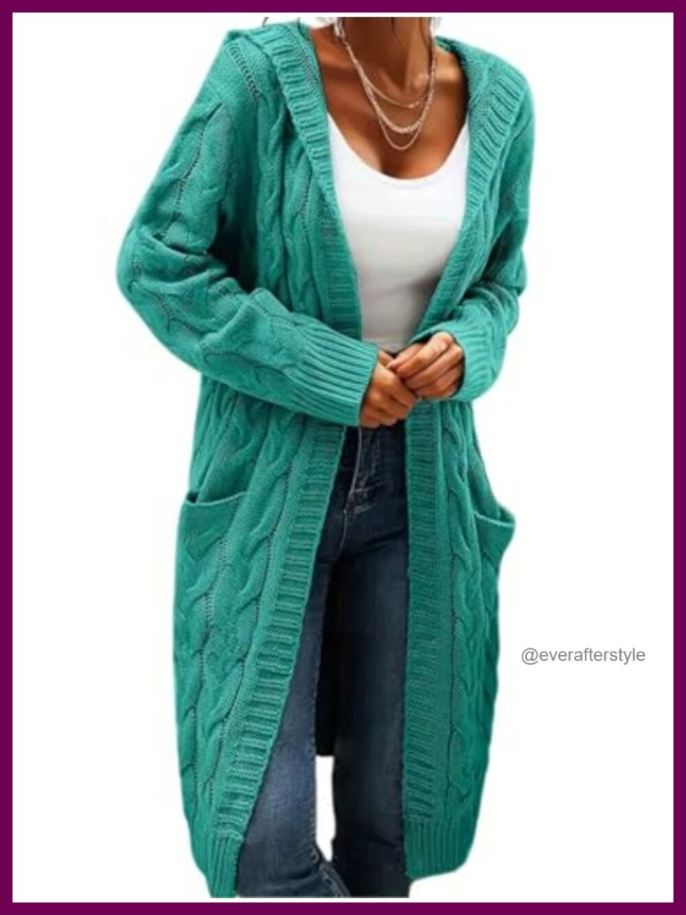 Long Cable Knit Cardigan Sweater with Pockets Open Front